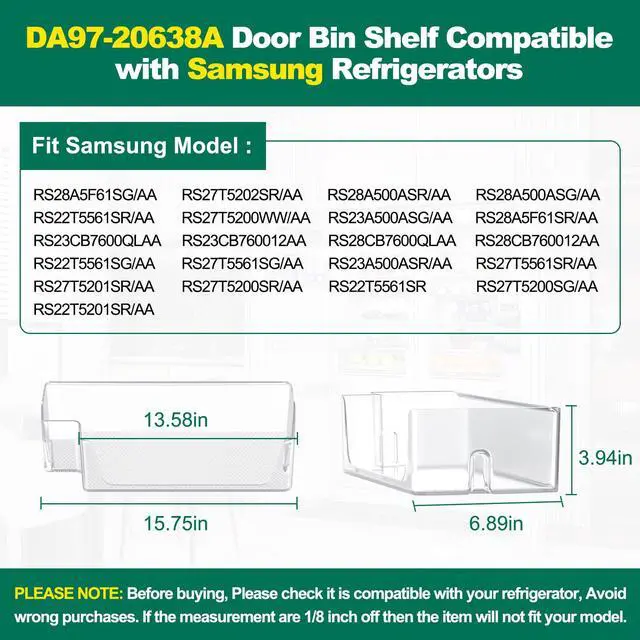 Alt view image 3 of 7 - (2 PACK) UPGRADED DA97-20638A Refrigerator Door Bin Compatible with Samsung Refrigerator Shelf Bin Right Door Parts RS27T5200SR RS27T5201SR RS22T5561SG RS27T5561SR RS22T5561SR Shelf