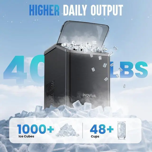 Alt view image 2 of 7 - Nugget Ice Maker Countertop, 40lbs/24H Soft Chewable Pellet Ice Machine with Self-Cleaning, Sonic Ice Maker for Home Kitchen, Office - Black Stainless