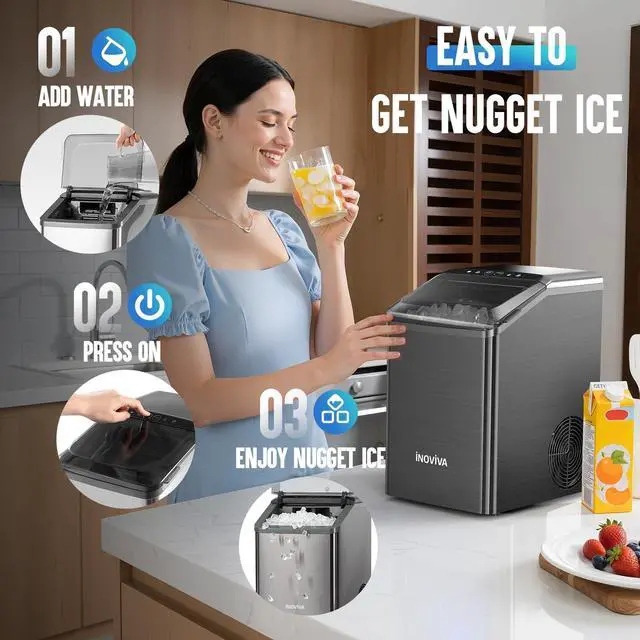 Alt view image 5 of 7 - Nugget Ice Maker Countertop, 40lbs/24H Soft Chewable Pellet Ice Machine with Self-Cleaning, Sonic Ice Maker for Home Kitchen, Office - Black Stainless