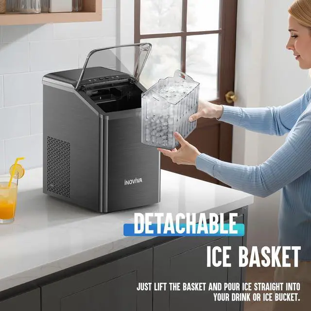 Alt view image 6 of 7 - Nugget Ice Maker Countertop, 40lbs/24H Soft Chewable Pellet Ice Machine with Self-Cleaning, Sonic Ice Maker for Home Kitchen, Office - Black Stainless