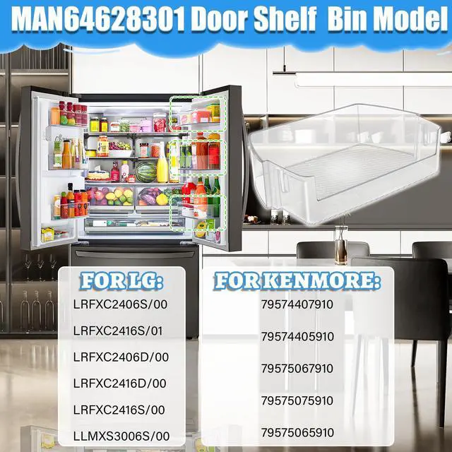 Alt view image 5 of 7 - UPGRADED MAN64628301 Refrigerator Door Bin Compatible with LG Refrigerator Door Bin Shelf Basket for Kenmore LG Refrigerator LRFXC2406S LRFXC2416S LLMXS3006S LRFXC2416D Door Bin AP6892844 PS12730394