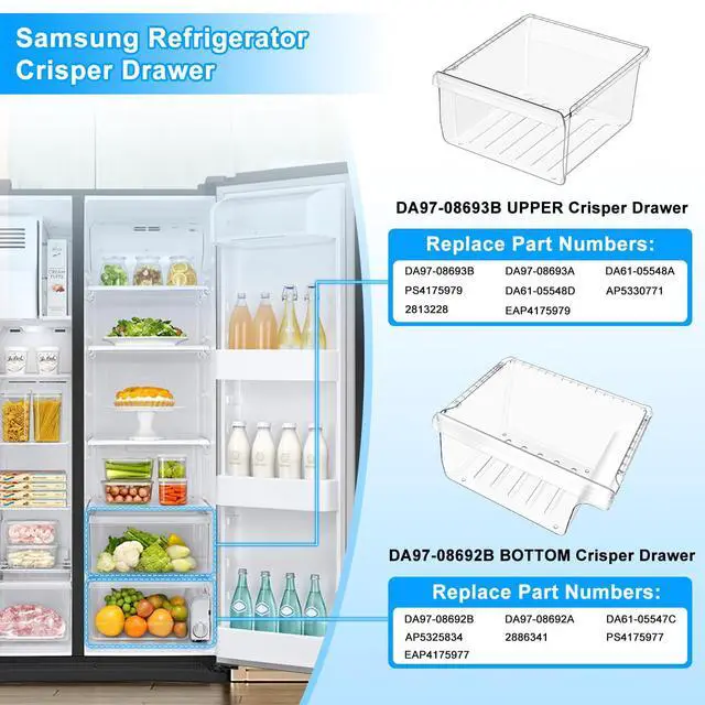 Alt view image 2 of 7 - UPGRADED DA97-08693B Refrigerator Crisper Drawer & DA97-08692B Fridge Drawer Bin Compatible with Samsung Refrigerator Drawer Parts RS25J500DSR RS25H5000SR RS25J500DSG RS261MDRS Crisper Drawers