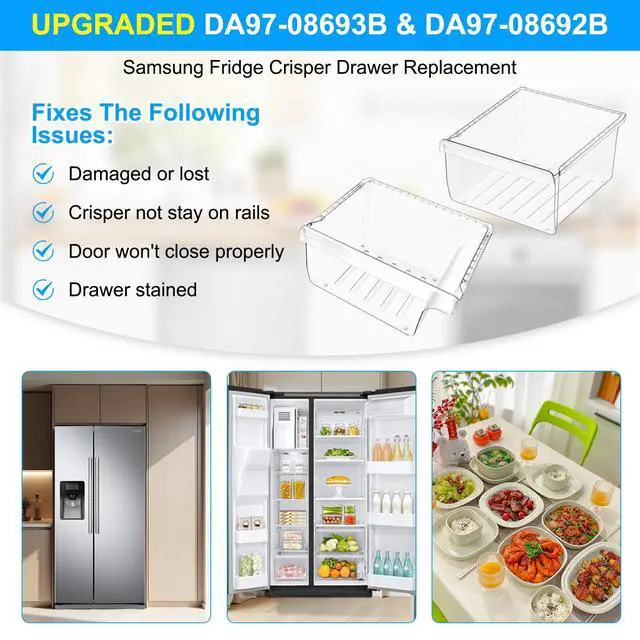 Alt view image 7 of 7 - UPGRADED DA97-08693B Refrigerator Crisper Drawer & DA97-08692B Fridge Drawer Bin Compatible with Samsung Refrigerator Drawer Parts RS25J500DSR RS25H5000SR RS25J500DSG RS261MDRS Crisper Drawers