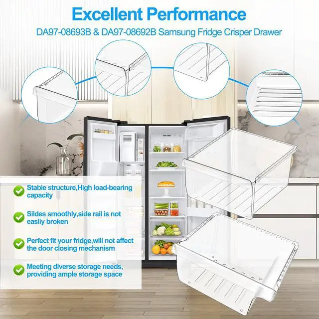 Alt view image 5 of 7 - UPGRADED DA97-08693B Refrigerator Crisper Drawer & DA97-08692B Fridge Drawer Bin Compatible with Samsung Refrigerator Drawer Parts RS25J500DSR RS25H5000SR RS25J500DSG RS261MDRS Crisper Drawers