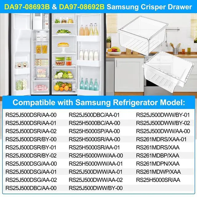Alt view image 6 of 7 - UPGRADED DA97-08693B Refrigerator Crisper Drawer & DA97-08692B Fridge Drawer Bin Compatible with Samsung Refrigerator Drawer Parts RS25J500DSR RS25H5000SR RS25J500DSG RS261MDRS Crisper Drawers