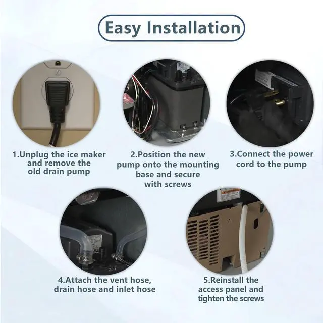Alt view image 6 of 7 - 1901A Ice Maker Drain Pump Kit10 Ft Lift, Fits 50-Lb Ice Makers | Replacement for Whirlpool Ice Machines 2185528, 2208534, PS3650734 manufactured in the year 2000 or later