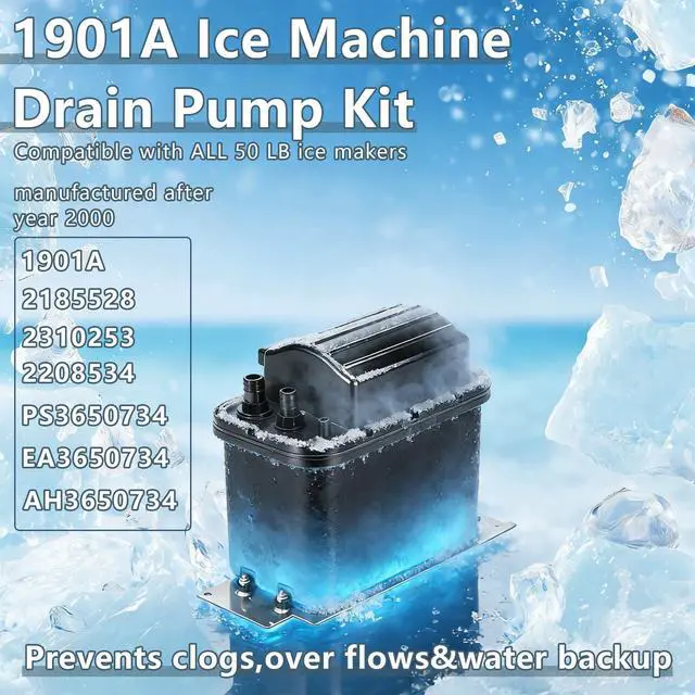 Alt view image 5 of 7 - 1901A Ice Maker Drain Pump Kit10 Ft Lift, Fits 50-Lb Ice Makers | Replacement for Whirlpool Ice Machines 2185528, 2208534, PS3650734 manufactured in the year 2000 or later