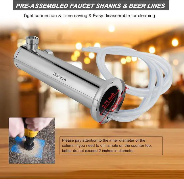 Alt view image 4 of 7 - All Stainless Steel Kegerator Tower, 3" Beer Tower with Dual Taps | Stainless Steel Tower & Faucet for Kegerator Dispenser, Keg Tap Tower with Preassembled Tubing for Homebrew Kegerator Parts