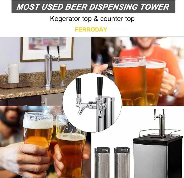 Alt view image 7 of 7 - All Stainless Steel Kegerator Tower, 3" Beer Tower with Dual Taps | Stainless Steel Tower & Faucet for Kegerator Dispenser, Keg Tap Tower with Preassembled Tubing for Homebrew Kegerator Parts
