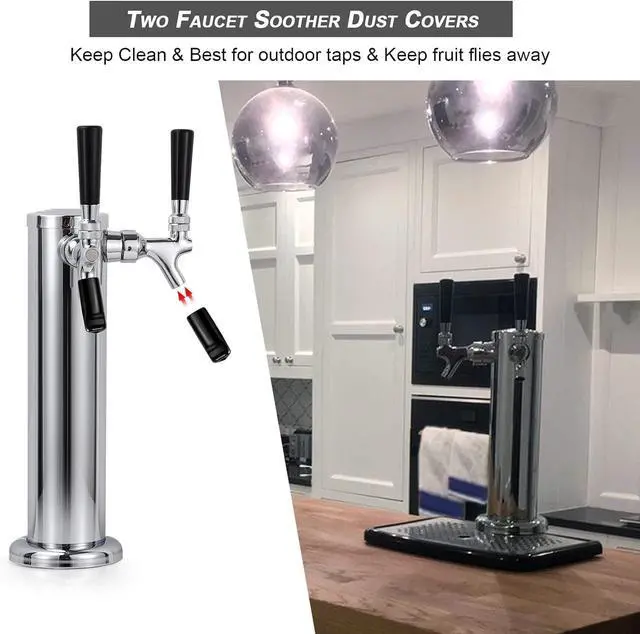 Alt view image 6 of 7 - All Stainless Steel Kegerator Tower, 3" Beer Tower with Dual Taps | Stainless Steel Tower & Faucet for Kegerator Dispenser, Keg Tap Tower with Preassembled Tubing for Homebrew Kegerator Parts