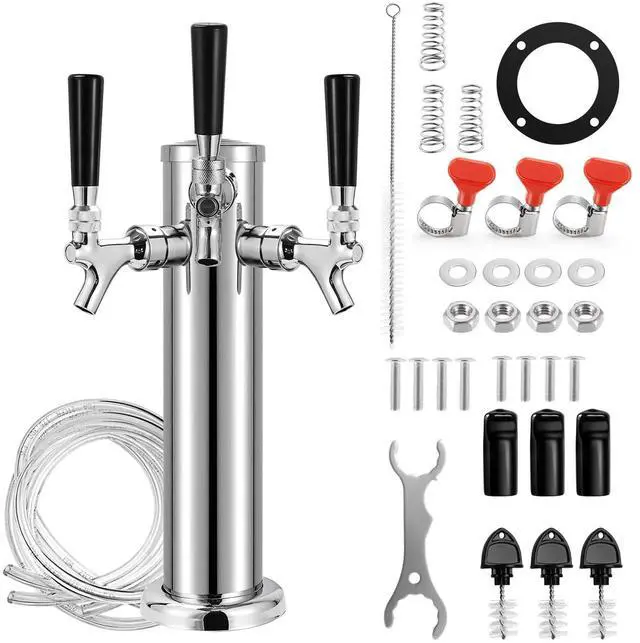 Main image of Kegerator Tower Beer Tap Tower Dispenser 3 Faucet Beer Tower Draft Beer Dispenser Stainless Steel Keg Tap Tower 3'' Keg Tower Pre-assembled Line Beer Faucet Dispenser Kit For Home, Bar,Party