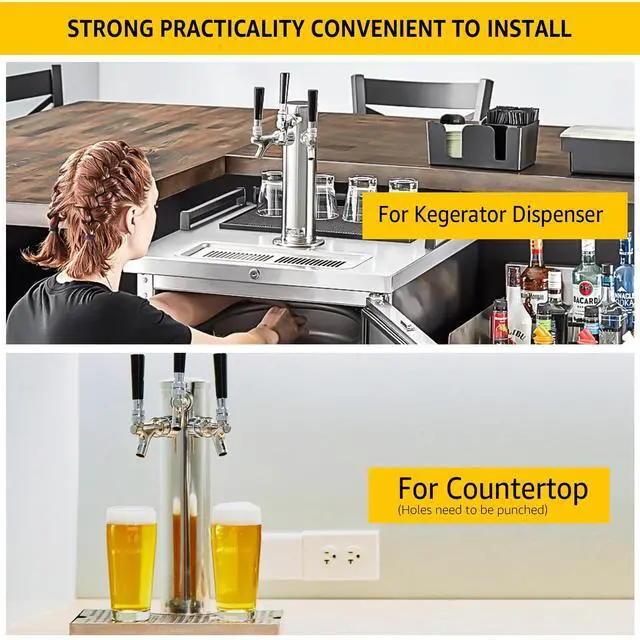 Alt view image 4 of 7 - Kegerator Tower Beer Tap Tower Dispenser 3 Faucet Beer Tower Draft Beer Dispenser Stainless Steel Keg Tap Tower 3'' Keg Tower Pre-assembled Line Beer Faucet Dispenser Kit For Home, Bar,Party