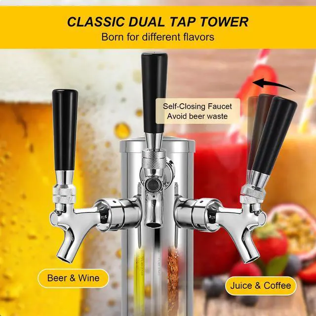 Alt view image 6 of 7 - Kegerator Tower Beer Tap Tower Dispenser 3 Faucet Beer Tower Draft Beer Dispenser Stainless Steel Keg Tap Tower 3'' Keg Tower Pre-assembled Line Beer Faucet Dispenser Kit For Home, Bar,Party