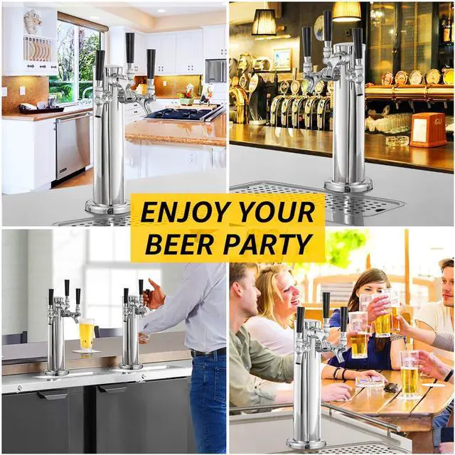 Alt view image 7 of 7 - Kegerator Tower Beer Tap Tower Dispenser 3 Faucet Beer Tower Draft Beer Dispenser Stainless Steel Keg Tap Tower 3'' Keg Tower Pre-assembled Line Beer Faucet Dispenser Kit For Home, Bar,Party