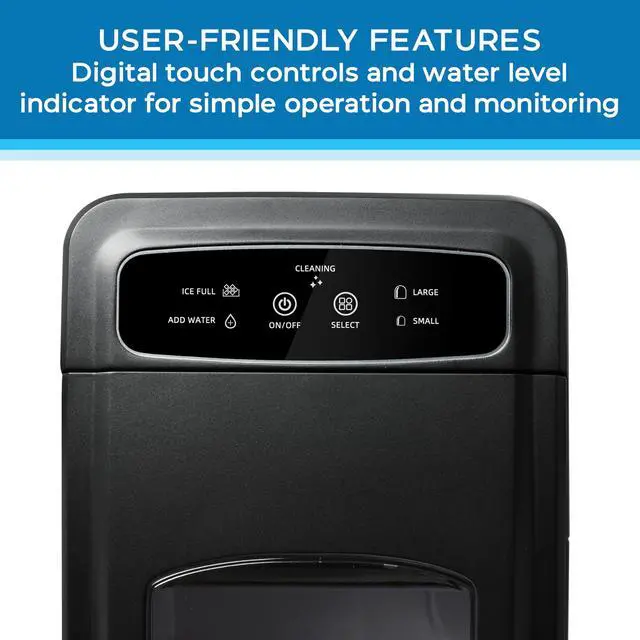 Alt view image 4 of 7 - Ice Maker Mighty Ice Countertop Design Makes 26 Pounds of Bullet-Shaped Ice Cubes in 24 Hours, Digital Touch Controls and Self Cleaning Function, Includes Scoop, Black