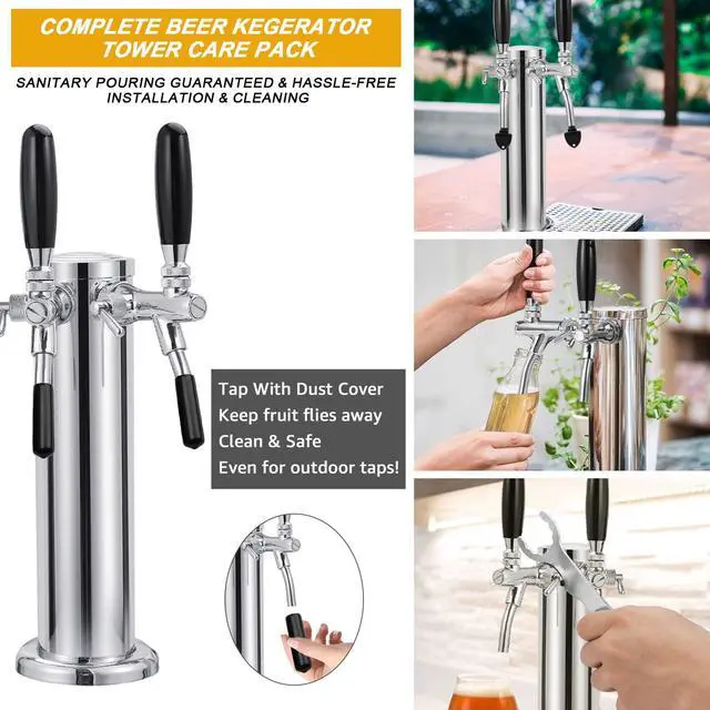 Alt view image 6 of 7 - Upgraded Long Shank Faucet Kegerator Tower, Dual Adjustable Tap | Stainless Steel Tower Brass Faucet Stainless Core with Pre-assembled Lines Kegerator Parts, Keg Tower Beer Keg Tap for Brew