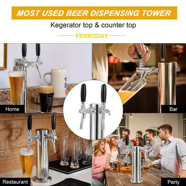 Alt view image 7 of 7 - Upgraded Long Shank Faucet Kegerator Tower, Dual Adjustable Tap | Stainless Steel Tower Brass Faucet Stainless Core with Pre-assembled Lines Kegerator Parts, Keg Tower Beer Keg Tap for Brew
