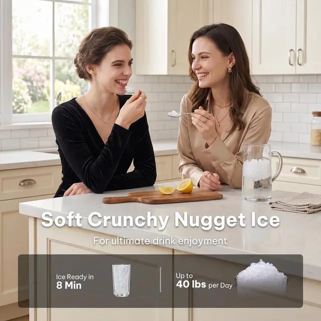 Alt view image 3 of 7 - Nugget Ice Maker Countertop, Self Dispensing Ice Machine with Auto Drop System, Self Cleaning Portable Ice Maker, 40 lbs/Day Soft Chewable Nugget Ice for Home Kitchen Party