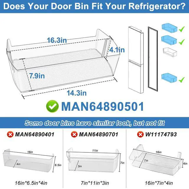 Alt view image 2 of 7 - 2PACK UPGRADED MAN64890501 Refrigerator Door Shelf Bin,Compatible with LG Kenmore Refrigerator Shelf Replacement, MAN64890501 Fridge Door Basket LG LHSXS2706S LRSOS2706S LRSXS2706W Door Shelves