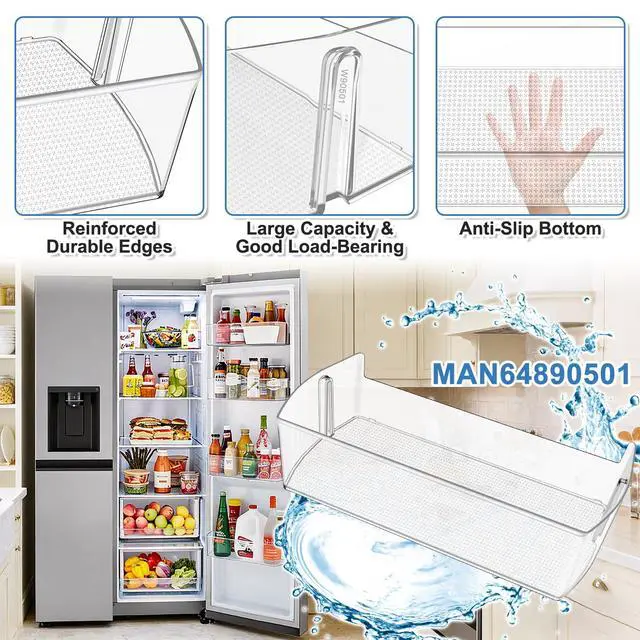 Alt view image 3 of 7 - 2PACK UPGRADED MAN64890501 Refrigerator Door Shelf Bin,Compatible with LG Kenmore Refrigerator Shelf Replacement, MAN64890501 Fridge Door Basket LG LHSXS2706S LRSOS2706S LRSXS2706W Door Shelves