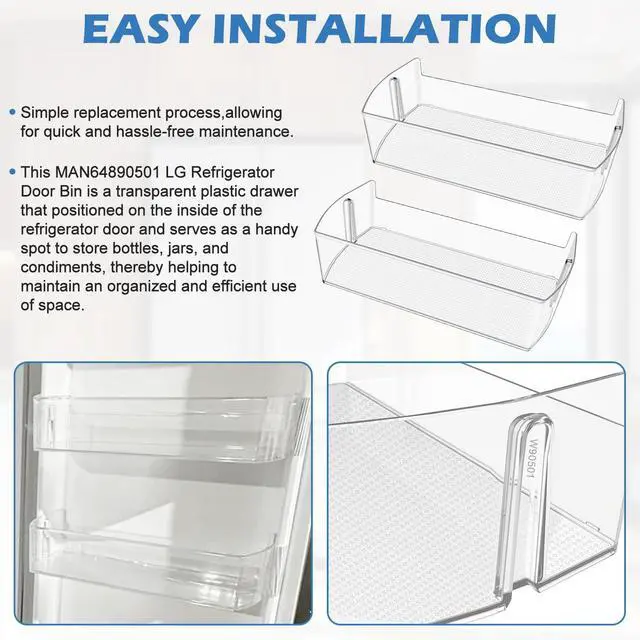 Alt view image 7 of 7 - 2PACK UPGRADED MAN64890501 Refrigerator Door Shelf Bin,Compatible with LG Kenmore Refrigerator Shelf Replacement, MAN64890501 Fridge Door Basket LG LHSXS2706S LRSOS2706S LRSXS2706W Door Shelves