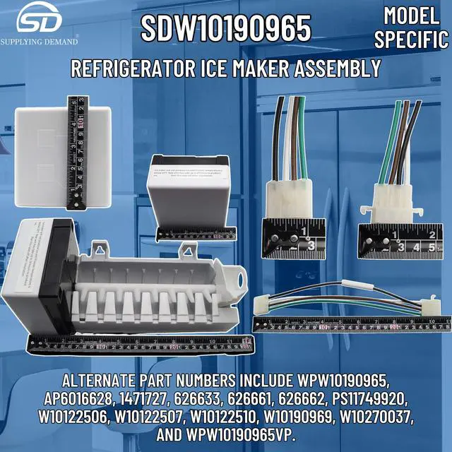 Alt view image 7 of 7 - W10190965 W10190966 Refrigerator Ice Maker Assembly Replacement No Bail Arm Model Specific Not Universal