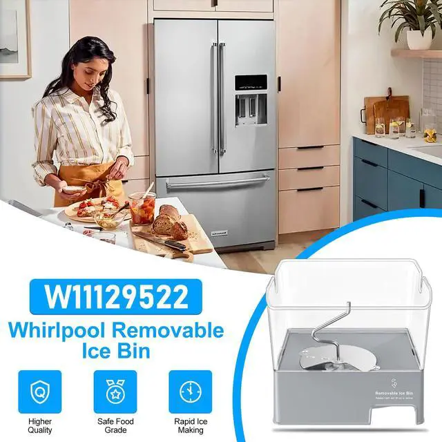 Alt view image 7 of 7 - Upgraded W11129522 Refrigerator Ice Bucket Compatible with KitchenAid Ice Maker Replacement W10564750 Whirlpool Removable Ice Bin KRFF707ESS01 KRMF706ESS01 Kitchenaid Ice Bucket Ice Container Ice Tray