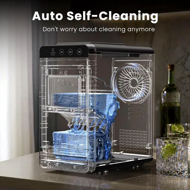 Alt view image 4 of 7 - Countertop Ice Maker, 26Lbs Daily Ice Production, 0.8L Water Tank, Self-Cleaning, Adjustable Ice Size, One-Touch Operation, Interior Light, Portable Ice Maker for Home, Office & Party