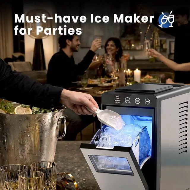 Alt view image 7 of 7 - Countertop Ice Maker, 26Lbs Daily Ice Production, 0.8L Water Tank, Self-Cleaning, Adjustable Ice Size, One-Touch Operation, Interior Light, Portable Ice Maker for Home, Office & Party