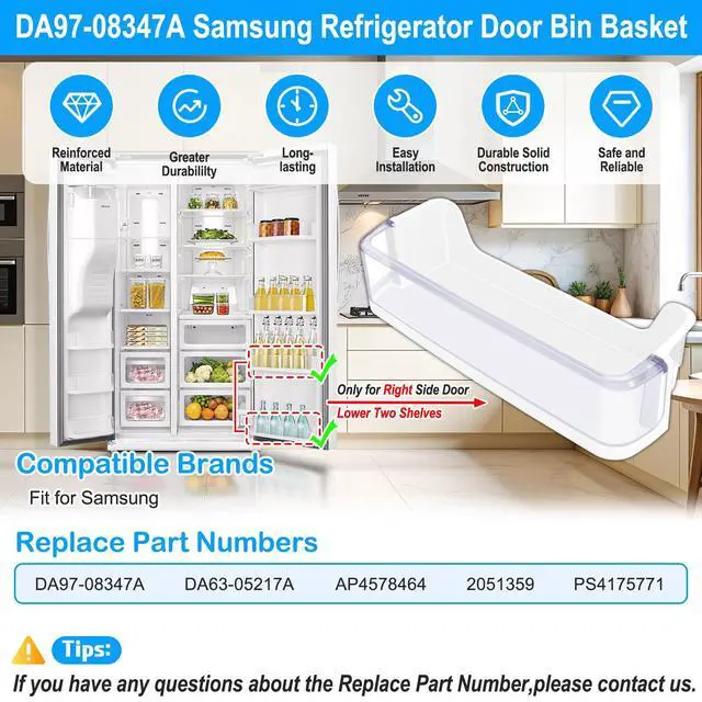Alt view image 4 of 7 - UPGRADED DA97-08347A Refrigerator Door Bin Compatible with Samsung Refrigerator Parts RS265TDRS RS25H5111BC RS25H5111SG RS25H5111SR Door Shelf,DA97-08347A for Samsung Fridge Bottom Door Bin,2 PACK