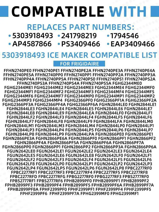 Alt view image 5 of 7 - 5303918493 Refrigerator Ice Maker Compatible with Frigidaire Electrolux Kenmore Crosley Replaces 241798219 1794546 AP4587866 PS3409466 EAP3409466