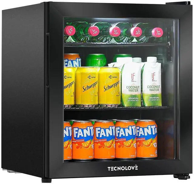 Main image of Beverage Refrigerator Cooler,Mini Fridge,Free Standing,1.6 Cu.Ft Cools Down To 32 ,Stainless Steel,LED Touchscreen Digital Temp Control,Under Counter,Double-layer Glass Door,Adjustable Shelves,Black