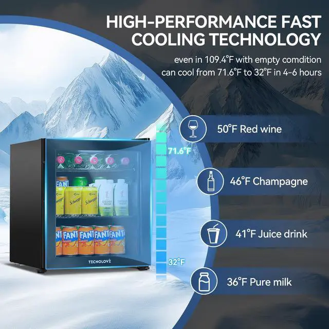 Alt view image 4 of 7 - Beverage Refrigerator Cooler,Mini Fridge,Free Standing,1.6 Cu.Ft Cools Down To 32 ,Stainless Steel,LED Touchscreen Digital Temp Control,Under Counter,Double-layer Glass Door,Adjustable Shelves,Black