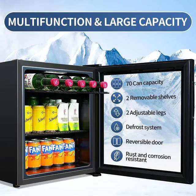 Alt view image 6 of 7 - Beverage Refrigerator Cooler,Mini Fridge,Free Standing,1.6 Cu.Ft Cools Down To 32 ,Stainless Steel,LED Touchscreen Digital Temp Control,Under Counter,Double-layer Glass Door,Adjustable Shelves,Black
