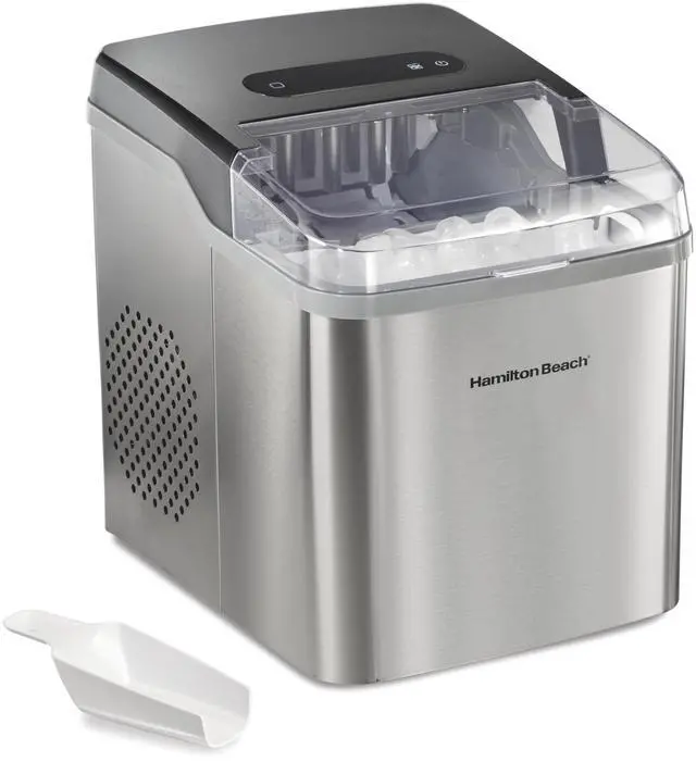 Main image of Bullet Countertop Ice Maker Machine, Makes 2 Sizes | Makes 26 Lbs/Day, 9 Cubes Every 6 Minutes | Self-Clean Function | For RV, Office, Kitchen, Dorm | Brushed Stainless Steel