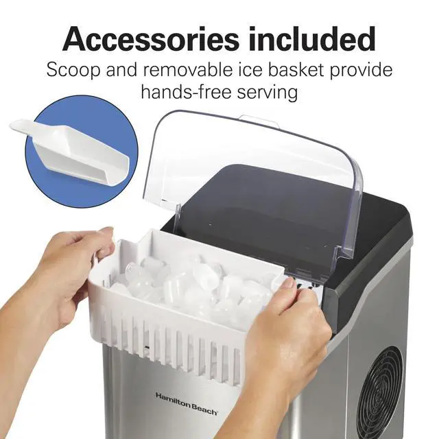 Alt view image 6 of 7 - Bullet Countertop Ice Maker Machine, Makes 2 Sizes | Makes 26 Lbs/Day, 9 Cubes Every 6 Minutes | Self-Clean Function | For RV, Office, Kitchen, Dorm | Brushed Stainless Steel