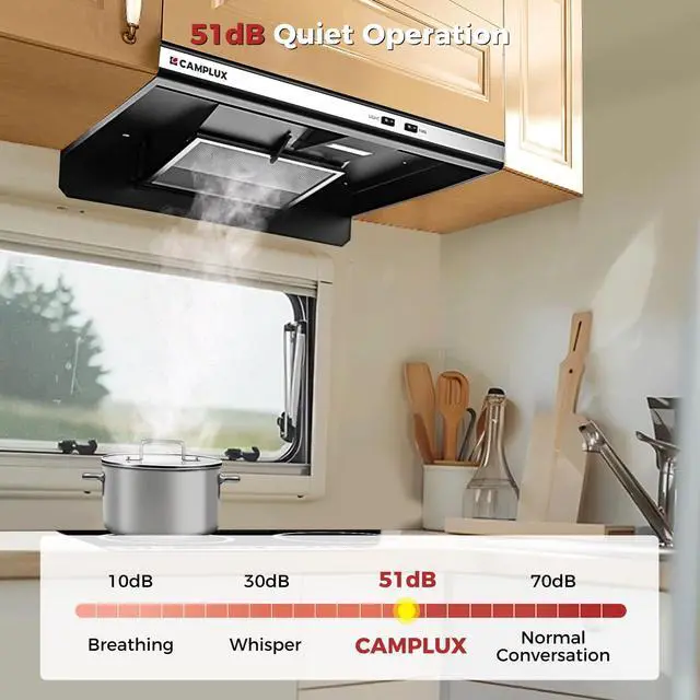 Alt view image 5 of 7 - CAMPLUX RV Range Hood 22 Inches, 12V DC Range Hood, Ultra Quiet, Powerful Suction, Ideal for RV Travel, Mobile Homes, Yachts, or Small Apartments