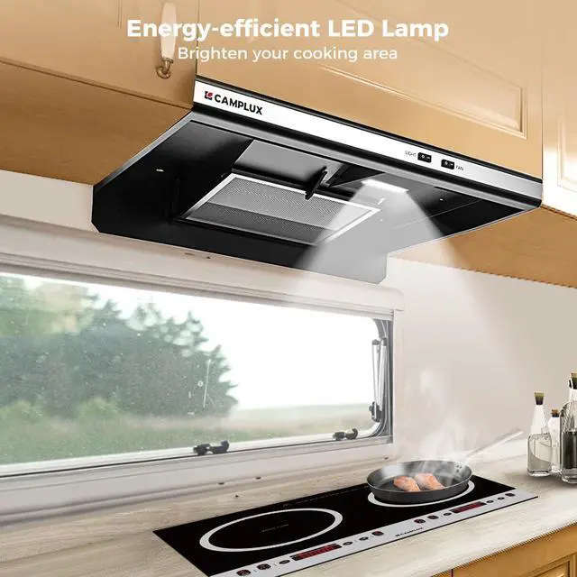 Alt view image 4 of 7 - CAMPLUX RV Range Hood 22 Inches, 12V DC Range Hood, Ultra Quiet, Powerful Suction, Ideal for RV Travel, Mobile Homes, Yachts, or Small Apartments