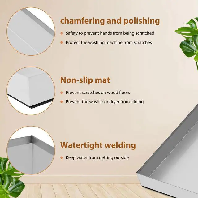 Alt view image 3 of 7 - Upgraded 32" x 30"×2.5" 304 Stainless Steel Washing Machine Drip Pan | Heavy Duty Washer Drip Tray with Anti-slip Bottom Pad-Free with this Multi-Purpose Washer Drip Pan