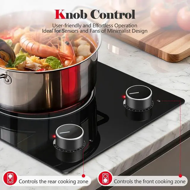 Alt view image 5 of 6 - 2 Burner Electric Cooktop,12 inch Built-in 3000W and 9 Power Levels Glass Ceramic Stove Top,Electric Stove with Knob Control,Hardwired 240V for Kitchen,Residual Heat Protection,Easy Clean