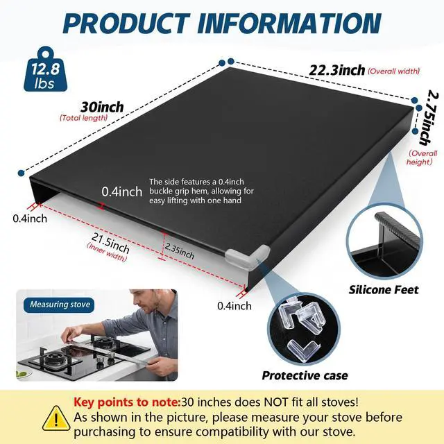 Alt view image 2 of 7 - Duty Stainless Steel Stove Cover Board, 30 x 22.3x 2.75 Inch Gas Stove Top Cover, Scratch & Splash Protection Noodle Board for Electric/Gas Range,Easy-Clean Electric Stove Cover Board