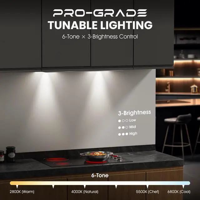 Alt view image 5 of 7 - 30" Range Hood Insert, 900 CFM Full Copper Motor | Triple Smart Controls, Tunable LED Lighting, incl. Charcoal Filters & Duct Pipe