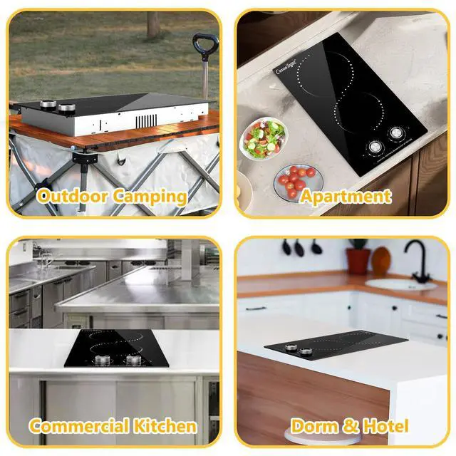 Alt view image 3 of 7 - 12 Inch 2 Burner Electric Cooktop | Ceramic glass cooktop with knob heat control for countertop or built-in use in compact kitchens and RVs