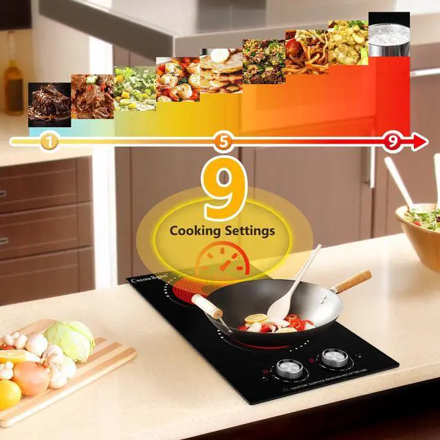 Alt view image 6 of 7 - 12 Inch 2 Burner Electric Cooktop | Ceramic glass cooktop with knob heat control for countertop or built-in use in compact kitchens and RVs