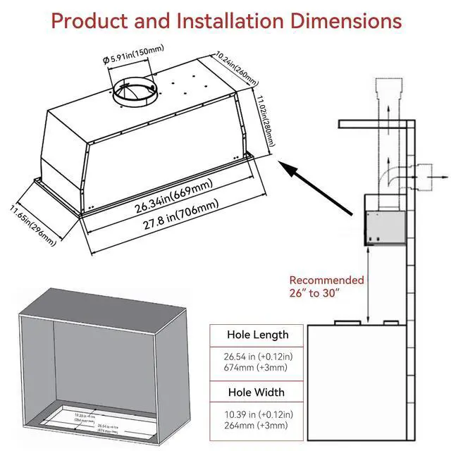 Alt view image 6 of 7 - 700CFM Built-In/Insert Range Hood 30 Inch - Convertible Ducted/Ductless Kitchen Vent with 3-Speed, 2×3W LED Lights & 6-Layer Grease Filters