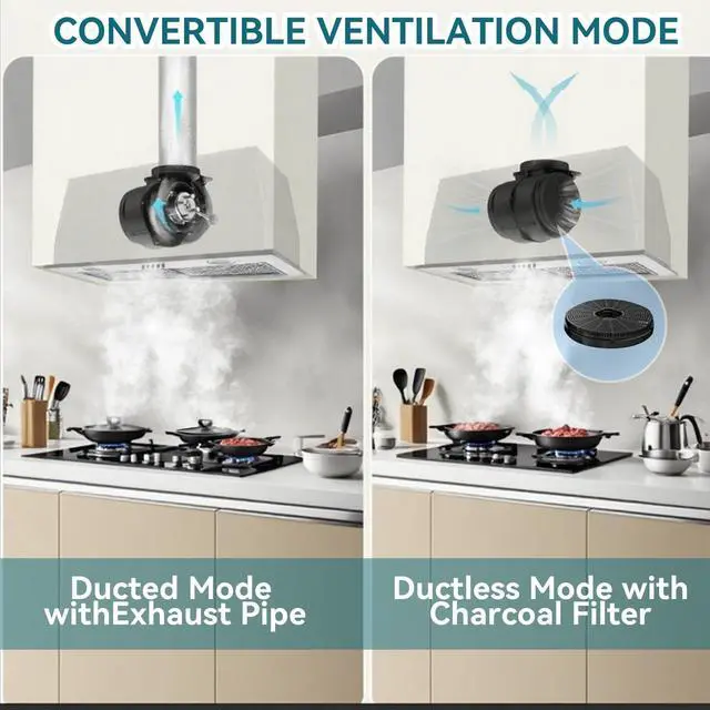 Alt view image 7 of 7 - 700CFM Built-In/Insert Range Hood 30 Inch - Convertible Ducted/Ductless Kitchen Vent with 3-Speed, 2×3W LED Lights & 6-Layer Grease Filters