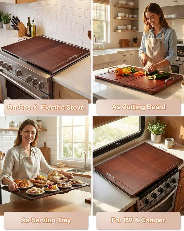 Alt view image 4 of 7 - 29.5×22in Foldable Noodle Board Stove Cover for Kitchen Prep Space | Bamboo Multiple Stove Top Cover with Handles for Gas & Electric Stoves - As Sink Cover Decorative Tray