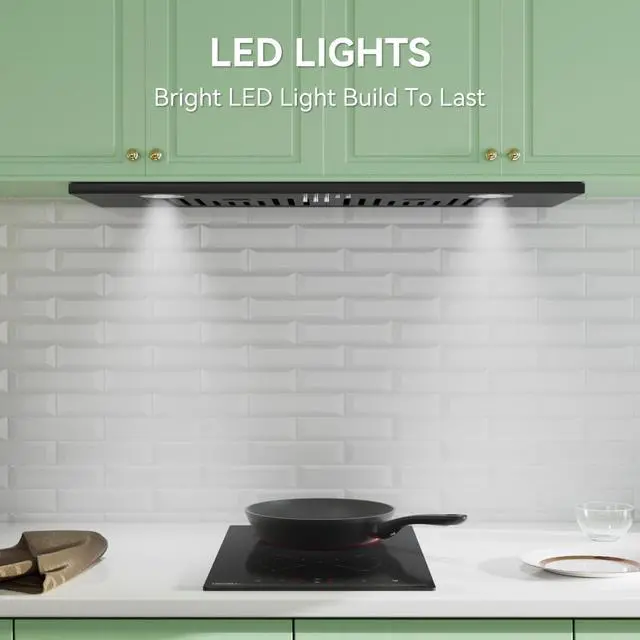 Alt view image 3 of 7 - 30 in Built-in Range Hood Convertable with 600CFM Suction | Dutched/Dutchless Vent Hood with Bright LED Light,3 Speed Fan,Black