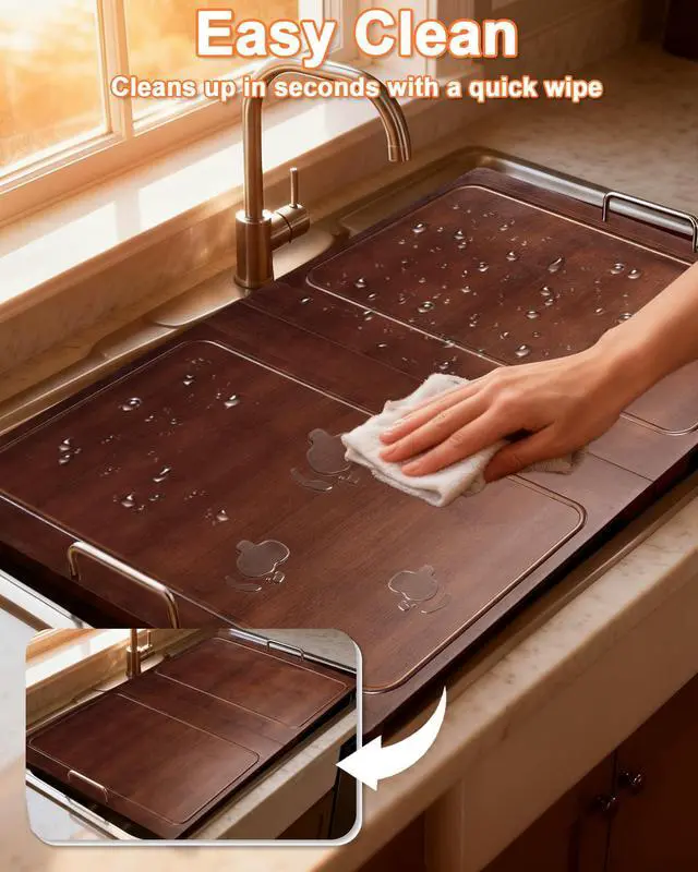 Alt view image 7 of 7 - 29.5×22in Foldable Noodle Board Stove Cover for Kitchen Prep Space | Bamboo Multiple Stove Top Cover with Handles for Gas & Electric Stoves - As Sink Cover Decorative Tray