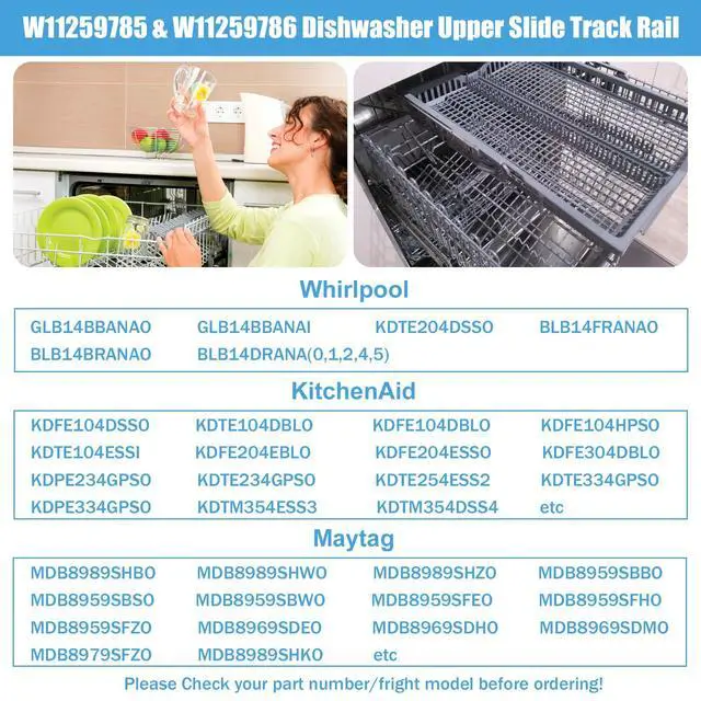 Alt view image 4 of 7 - W11259786 W11259785 Stainless Steel Dishwasher Dishrack Slide Track | Compatible With Whirlpool KitchenAid Maytag Jenn-AirReplaces PS12584376 PS12584377 AP6783992 W10546503Left & Right Side